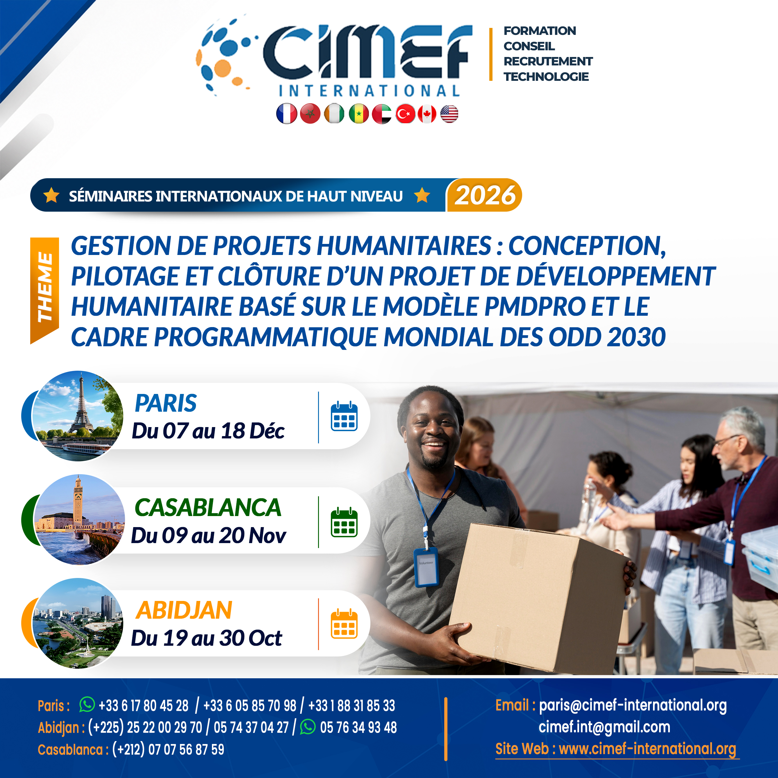 https://cimef-international.org/nos-thematiques/action-humanitaire-et-sociale/gestion-de-projets-humanitaires-conception-pilotage-et-cloture-d-un-projet-de-developpement-humanitaire-base-sur-le-modele-pmdpro-et-le-cadre-programmatique-mondial-des-odd-2030